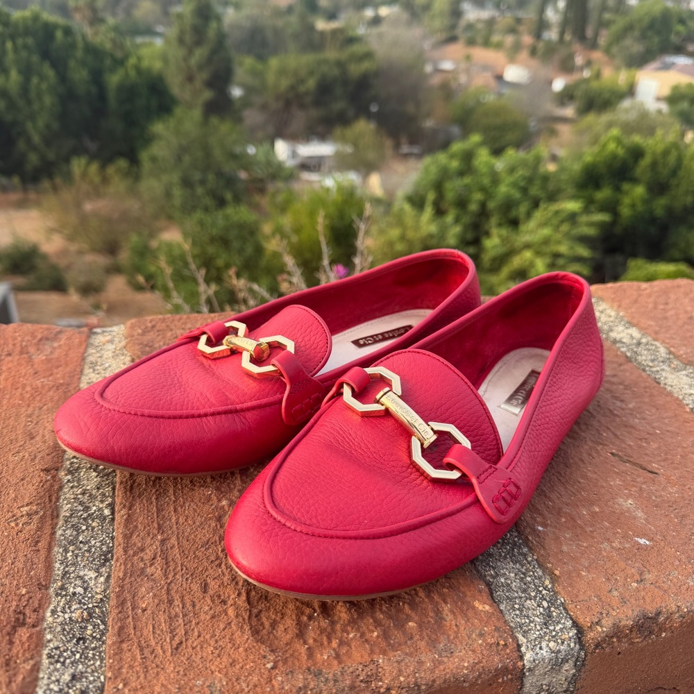 Louise et Cie Faunia Red Leather Bit Loafers Size 7.5 Preppy Quiet Luxury Flat